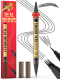 Microblading Eyebrow Pen - 2-in-1 Dual-Ended Eyebrow Pencil with Micro-Fork Tip & Precise Brush-Tip for Natural, Long Lasting Brows - Black
