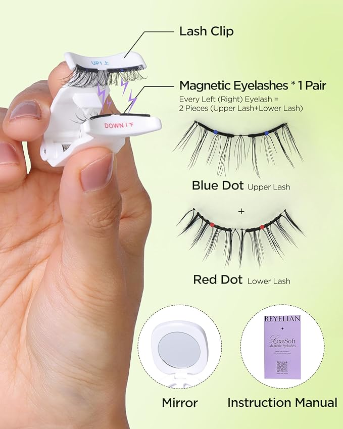 BEYELIAN Magnetic Eyelashes with Applicator Kit, Upgrade Soft Magnetic Lashes Reusable False Lashes Natural Look, No Glue Needed for Eye (Lightweight & Comfortable)