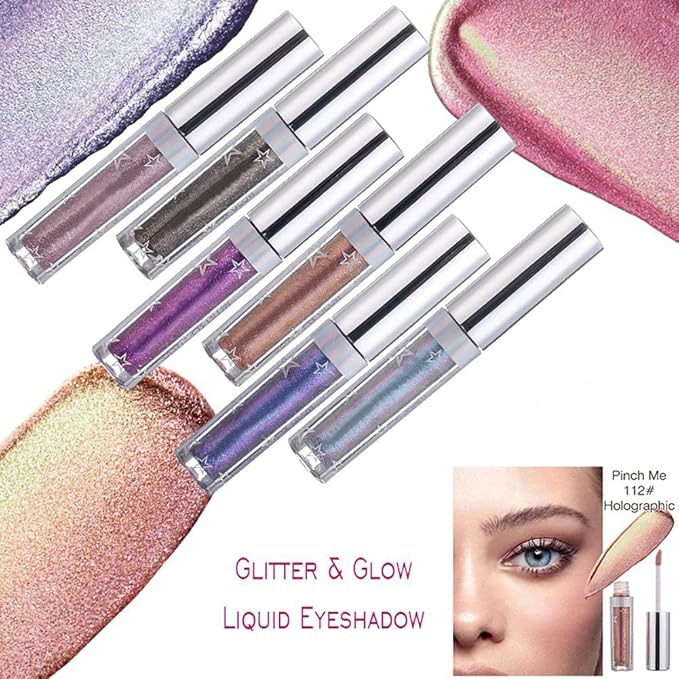 Liquid Eyeshadow 12 Colors Long Lasting Waterproof Shining Shimmer Glitter Eyeline liquid Matte Eyeshadow,Girls Silver Liquid Eyeshadow for Party Festival Makeup Beauty (ice)