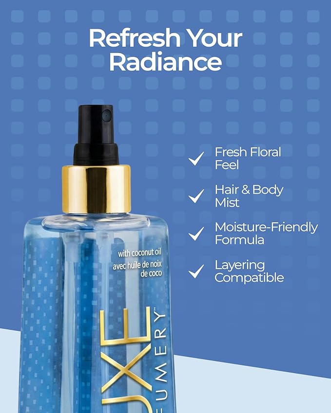 Luxe Perfumery Aqua Moon Hair & Body Perfume Mist – Fruity Floral Musk with Green Apple, Jasmine & Freesia – Hydrating Coconut Oil & Glycerin, Lightweight Daily Mist for Women, 8 Fl Oz