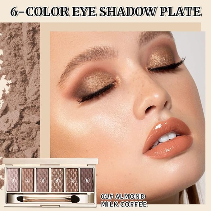 Pink Brown Matte Shimmer Eyeshadow Palette, 6 Color High Pigment Blendable Eye Shadow Makeup for Older Women, Lightweight Travel Size, Suitable for All Eye Shapes, Vegan Cruelty-Free Daily Look 01#