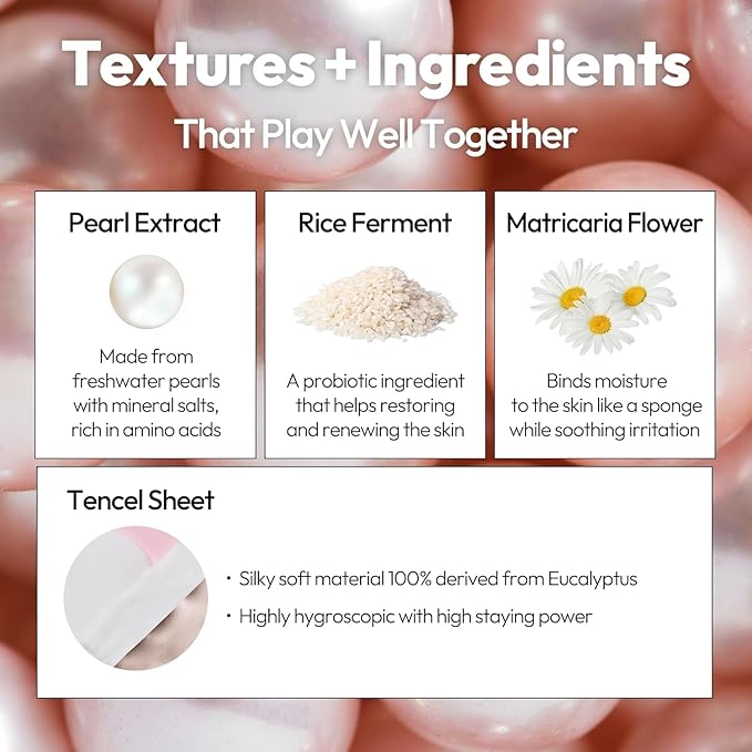 LAPCOS Pearl Sheet Mask - Revitalizing & Refining Face Masks with Rice Ferment - Refines Uneven Texture & Dark Spots - Highly Breathable Eucalyptus-derived Tencel Sheet - Korean Skin Care (Pack of 10)
