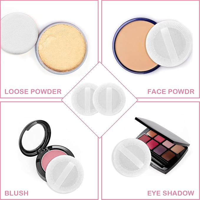 Sibba Loose Powder Make up puff 12 Pieces Round Velour Face Makeup Compact Body Container Setting Pressed Blending Foundation Cream Make Up Ribbon Strap Sponge Cushion Applicator (White)