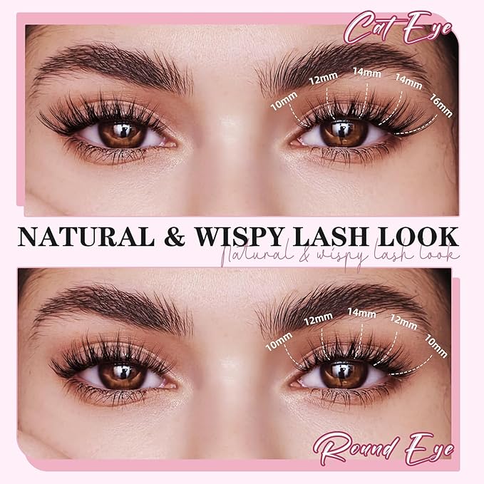 Wispy Lash Clusters Kit 10-18mm Mix D Curl Eye Lashes Wispy Lash Cluster False Eyelash Clusters DIY Lash Extension Kit with Lash Bond & Seal, Lash Glue Remover, Lash Tweezers(U13 Lash Kits)