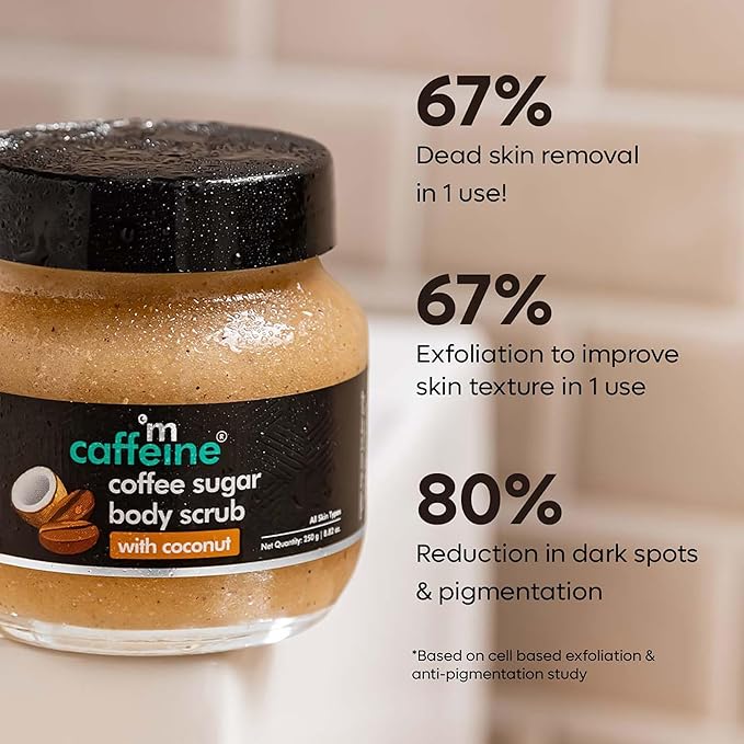 mCaffeine Coffee Sugar Body Scrub with Coconut - Body Wash and Body Exfoliator - Reduces Cellulite and Stretch Marks - All Skin Types - 8.82 oz