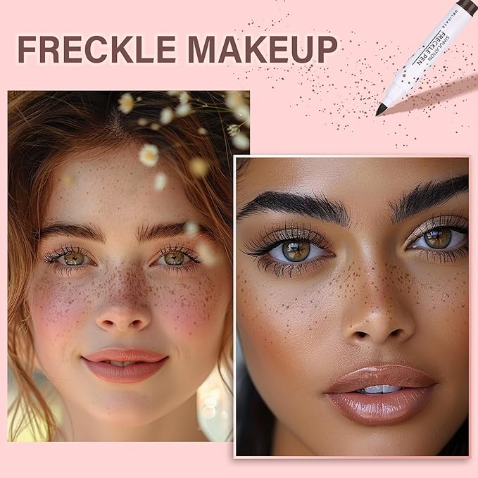 MARBUROLY Natural Freckle Coral Blush Makeup Kit- Liquid Fake Freckle Air Cushion, 2 Colors Freckle Pen, Powder Cushion Blush, Waterproof Long Lasting Freckles Marker for Cheek