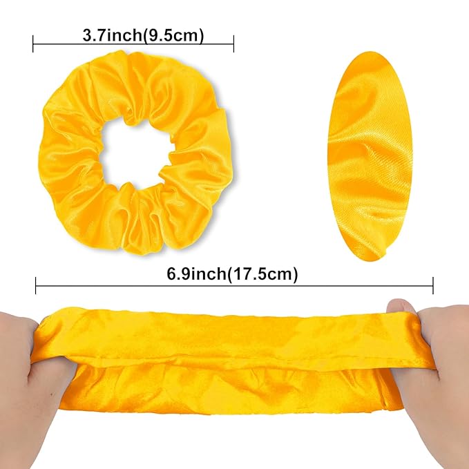 Silk Satin Scrunchies for Women Girls 12 PCS Yellow Hair Scrunchies Silk Satin Hair Ties for Thick Hair Bulk Hair Ties Hair Accessories