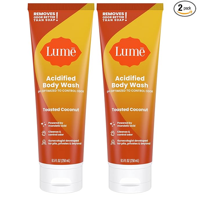 Lume Acidified Body Wash - 24 Hour Odor Control - Removes Odor Better than Soap - Moisturizing Formula - Formulated Without SLS or Parabens - OB/GYN Developed - 8.5 ounce (Pack of 2) (Toasted Coconut)