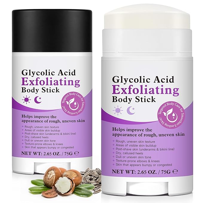 Glycolic Acid Body Scrub Stick for Rough & Bumpy Skin - 7% AHA + 0.5% BHA Exfoliating Stick with Shea Butter, Gentle Chemical Exfoliator for Arms, Legs, Back, 2.65oz for Men & Women