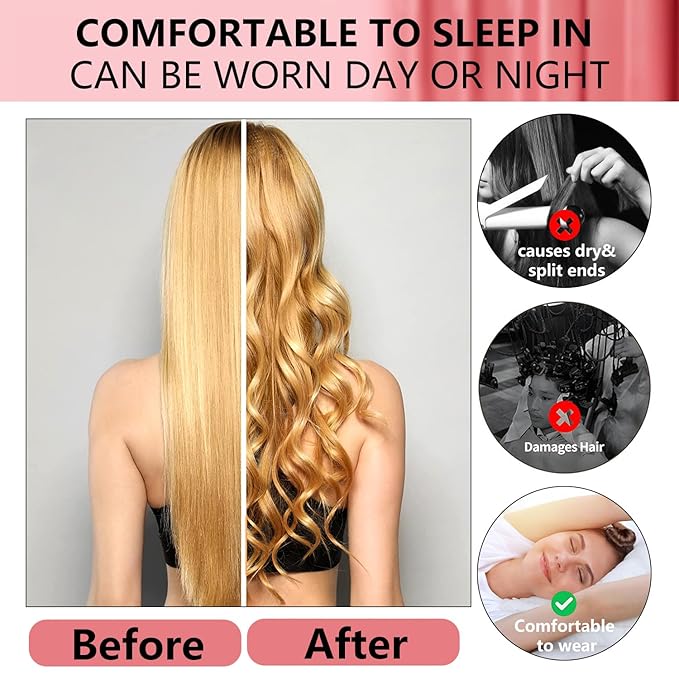 Overnight Heatless Hair Curler- 4 Piece Set- Jumbo Heatless Curls- Satin Flexi Rods to Sleep in- No Heat Curler Overnight Sleeping Curls Styling Tools- Gentle Rollers for All Hair Types