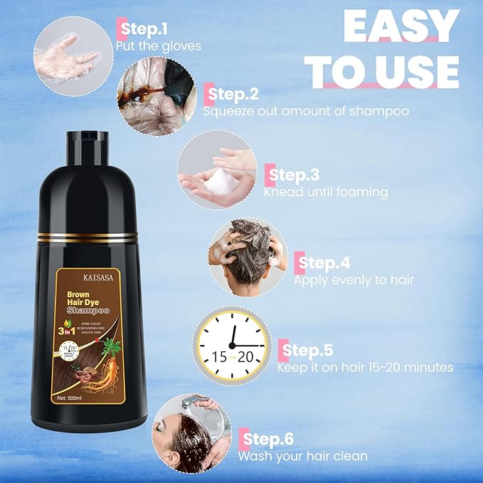 IIIMEIDU Hair Dye Shampoo 3 in 1 for Grey Coverage, Herbal Ingredients Shampoo Hair Dye for Women Men 500ml (Brown)