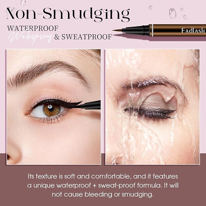 FADLASH Waterproof Eyeliner Liquid, Brown Ink Matte Eye Liner,Smooth & Dry Quickly Eye Pen Smudge-Proof, Long-Lasting Natural Look, Not Prone, Highly Pigmented, Vegan (0.6 ml)
