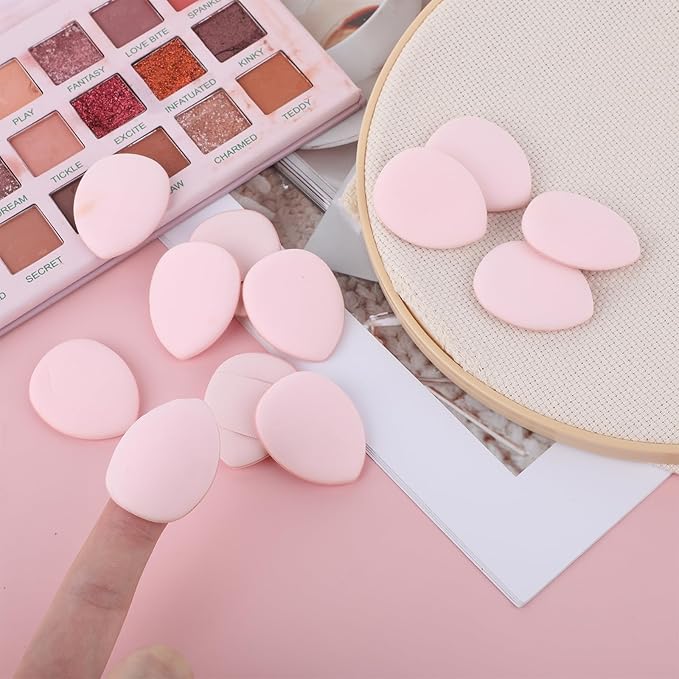 Giantree 12 Pcs Mini Finger Powder Puff, Mini Makeup Puff, Drop-Shaped Makeup Sponges, Soft Makeup Puff Setting Sponge Foundation Cosmetic Finger Puff for Women, Girls Makeup Setting Wet and Dry(Pink)
