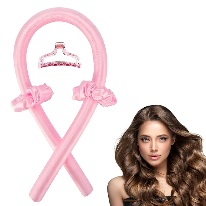 heatless curls overnight hair curlers to sleep in Silk Curl Rod Headband for Long Hair Foam Curly Ribbon Styling Tool (Pink，Satin)