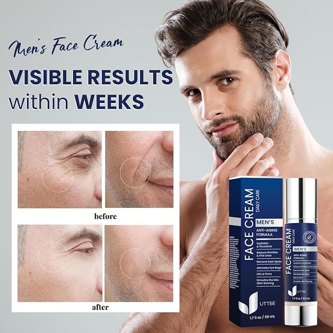 Uttse 6-in-1 Mens Face Moisturizer: Face Cream for Men - Reduce the Look of Eye Bags, Dark Circles, and Puffiness - Skin Care for Men - 1.7 fl oz - Made in Korea