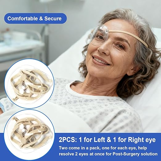 AMZVIO 2Pcs Eye Shield after Cataract Surgery,Clear Eye Protector with Adjustable Strap,Medical Eye Patch for Adults and Kids, Plastic Hard Protection Cover for Sleeping (Beige)