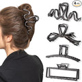 Obeoby 4 Pack Metal Hair Clips, Large Claw Clips for Women Thick Hair, Strong Fashion Hair Accessories Barrettes for Curly Long Hair (Black)