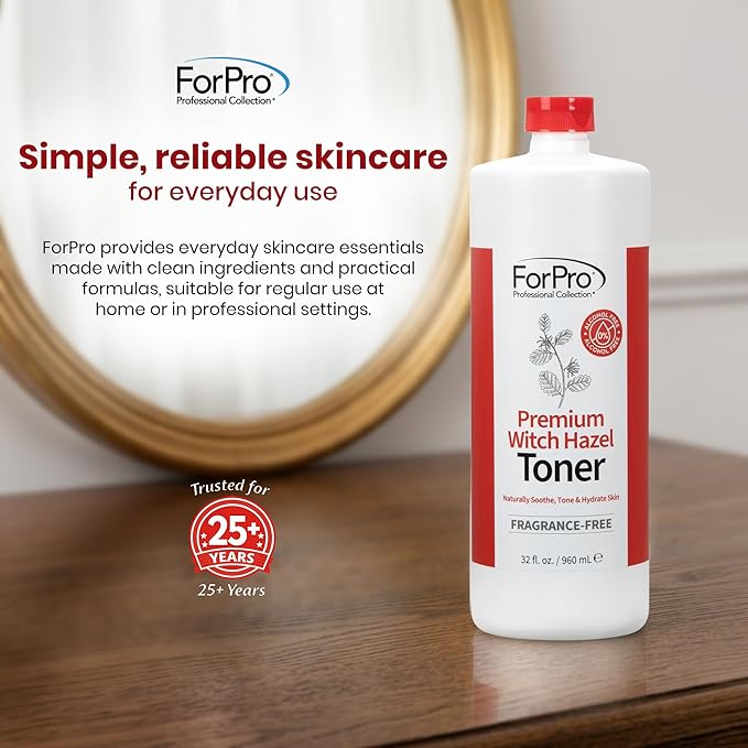 ForPro Witch Hazel Facial Toner with Aloe Vera & Glycerin, Alcohol-Free Face Toner for Sensitive Skin, Pore Minimizing, Hydrating & Fragrance-Free, Vegan, 32 Fl Oz