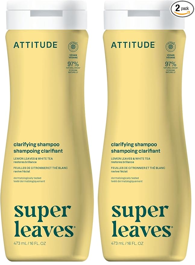 ATTITUDE Clarifying Hair Shampoo,EWG Verified,Restores Shine,Naturally Derived Ingredients,Vegan and Plant Based,Lemon Leaves and White Tea,16 Fl Oz,(Pack of 2)
