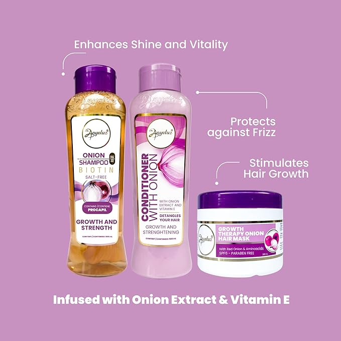 ANYELUZ Onion Shampoo, Conditioner and Hair Mask set, with Onion Extract and Vitamin E, Cleanses and Reduces Oiliness, for all Hair Types