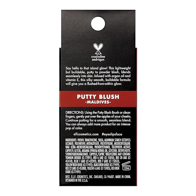 e.l.f. Putty Blush, Creamy & Ultra Pigmented Formula, Infused with Argan Oil & Vitamin E, Maldives, 0.35 Oz