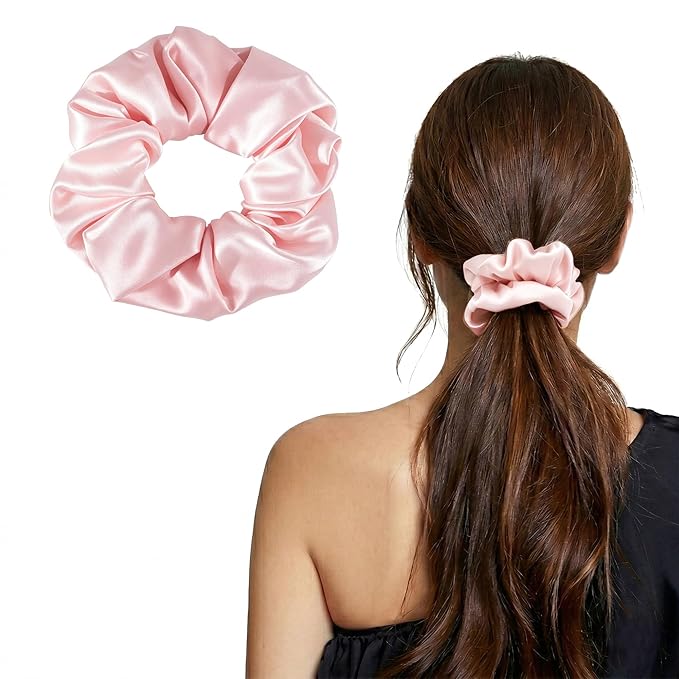 ZLYC 100% Mulberry Silk Hair Tie Scrunchie 19 Momme Gentle Creaseless Dent-Free Ponytail Holder for Women, 6cm Solid Pink