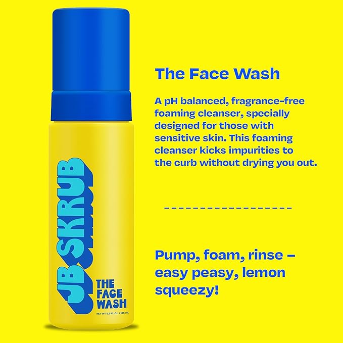 JB SKRUB Face Lotion and Foaming Face Wash for Sensitive Skin - AM + PM Skincare Duo - pH Balanced, Blue Light Defense - Kid and Teen Radiance