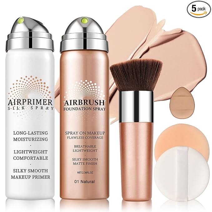 Air Brush Makeup Foundation and Makeup Primer for Face,Hydrates and Moisturizes,Buildable Coverage with Anti-aging Formula for Smooth Radiant Skin (01 Natural/Warm Porcelain)