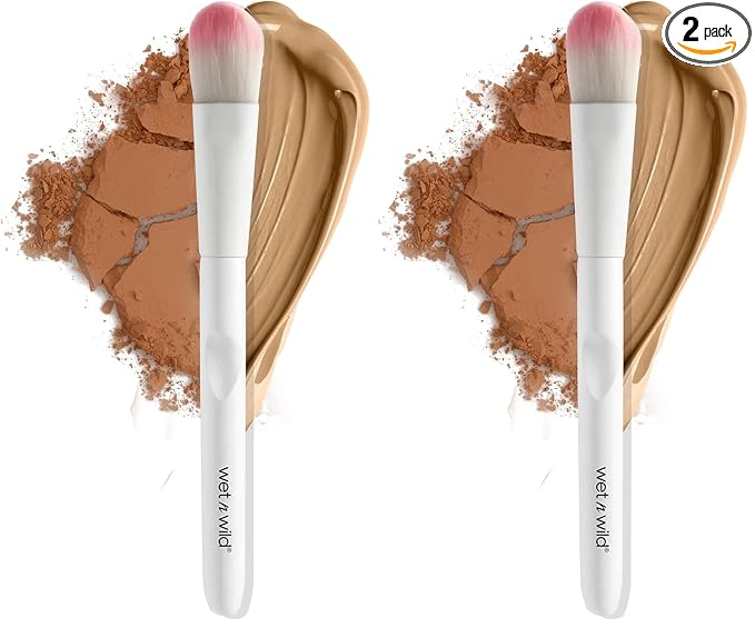 wet n wild Foundation Brush, Densely-Packed Synthetic Fiber Bristles for Liquid, Cream & Powder, Ergonomic Handle for Comfortable Control (Pack of 2)