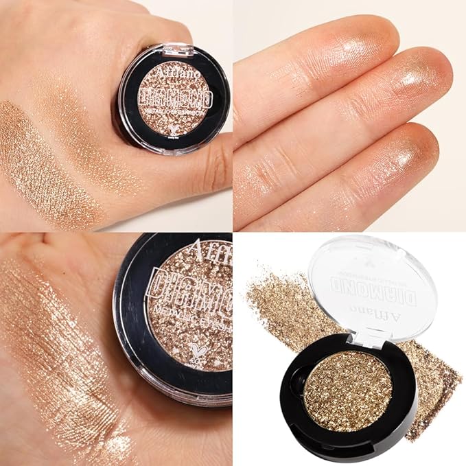 Afflano Bronze Glitter Eyeshadow Highly Pigmented, Intense Color Bling Nude Brown Eyeshadow Palette Single, Long Lasting, Blendable, Neutral Metallic Sparkle Glitter Eyes Look Daily Wear, 4H