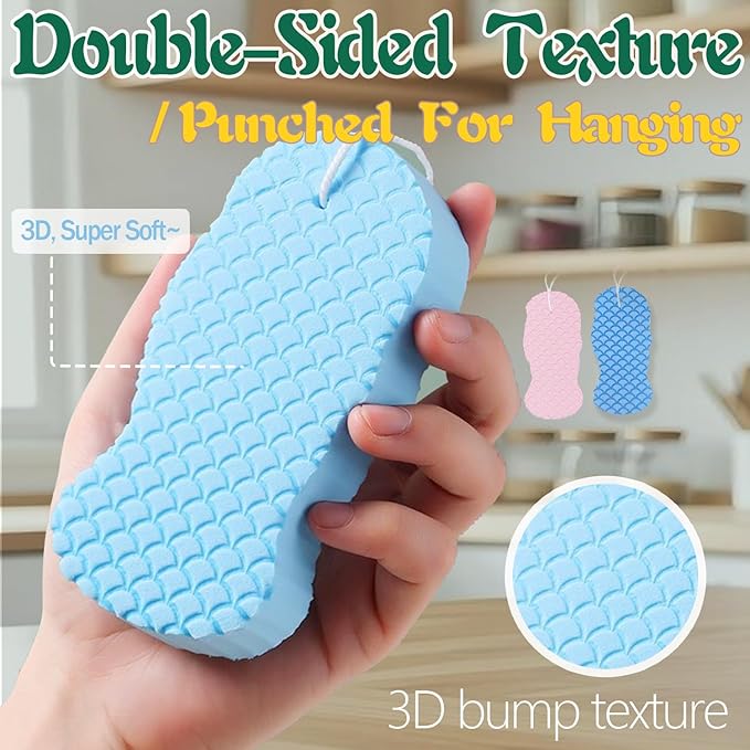 2pcs Magic Exfoliating Body Scrubber,3D Super Soft Exfoliating Bath Sponge,Removes Dead Skin from Body-Skin Friendly and Reusable for Adults Children and Pregnant Women(Blue+Pink