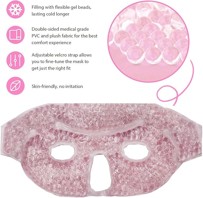 Cooling Gel Eye Mask, Reusable Cold Compress for Puffy Eyes & Dark Circles, Soft Plush Ice Pack for Headache Relief, Sinus Pain, Migraine - 2 Pack