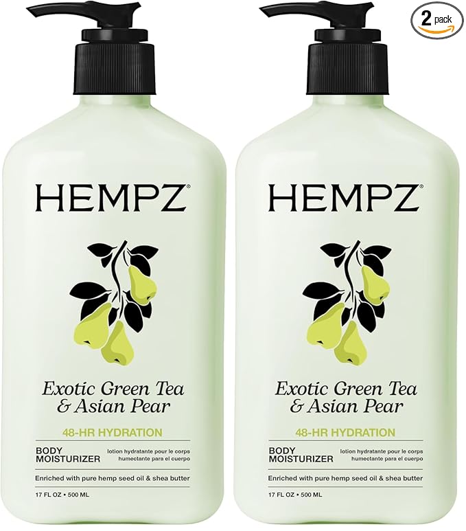 Hempz Body Lotion - Green Tea & Asian Pear Daily Moisturizing Cream,Shea Butter Body Moisturizer - Skin Care Products,Hemp Seed Oil - Large,(Pack of 2)