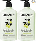 Hempz Body Lotion - Green Tea & Asian Pear Daily Moisturizing Cream,Shea Butter Body Moisturizer - Skin Care Products,Hemp Seed Oil - Large,(Pack of 2)