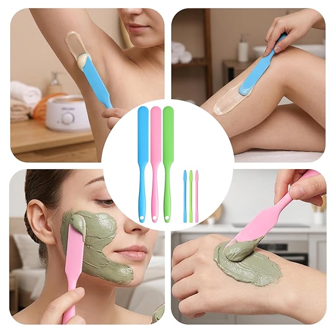 6Pcs Silicone Wax Stick, Silicone Stirring Stick Non-Stick Wax Spatulas Set, Reusable Hard Scraper Applicator, Spatula Hair Removal Sticks for Beauty Cosmetics Home Salon Body Use