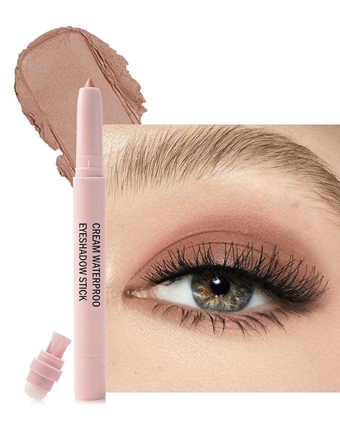 Brown Cream Eyeshadow Stick, Beige Brown Eyeshadow with Sharpener & Blending Blush,High Pigment Neutral Eye Shadow Stick,Waterproof Smooth Matte Eyeliner Buildable Eye Makeup for Women-07