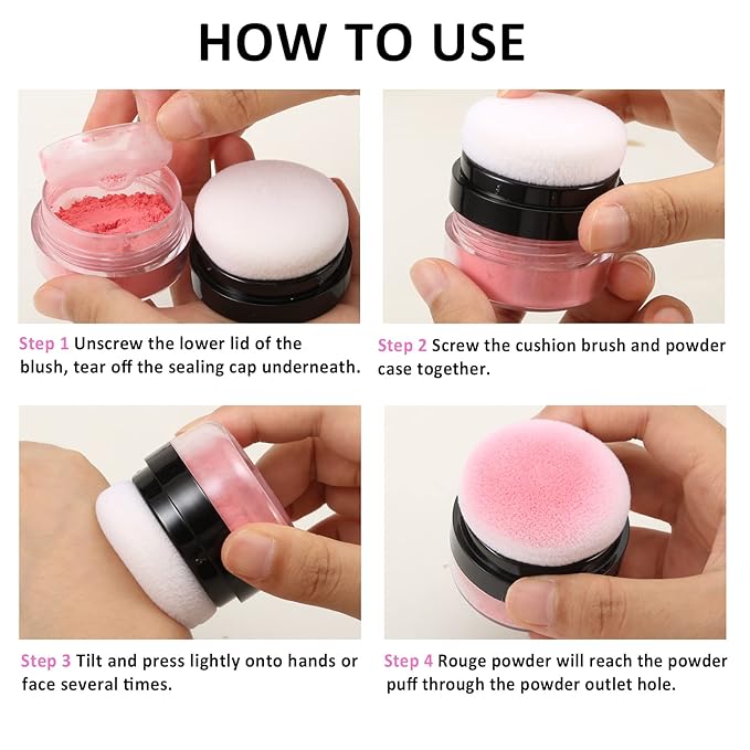 Boobeen Loose Powder Blush Air Cushion Blush, Natural Blusher for Cheeks, Highly Pigmented Makeup Easy to Blend, All Day Wear (C03)