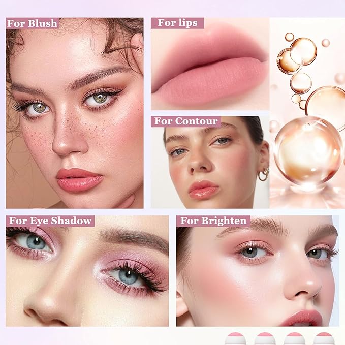 4Pcs Cream Contour Stick Makeup Kit,Shades with Highlighter,Brush Stick,Cream Bronzer for Sculpt the Cheeks,Long-lasting Waterproof Lightweight Contour Set B