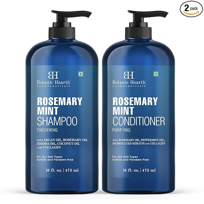 Botanic Hearth Rosemary Mint Shampoo and Conditioner Set, Thickening Formula, Promotes Hair Growth and Scalp Health Sulfate Free & Paraben Free, for Men & Women | 16 fl oz each