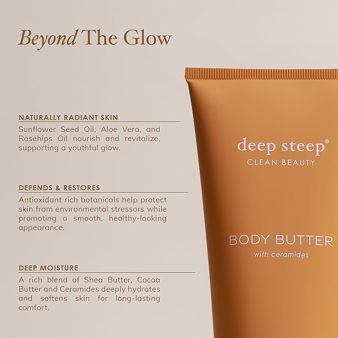 Deep Steep Body Butter, 6 oz – Rich Moisturizer with Ceramides, Coconut Oil, Argan Oil & Aloe Vera – Vegan, Clean Beauty, Smooth & Hydrated Skin (6 Ounces, Pure Coconut)
