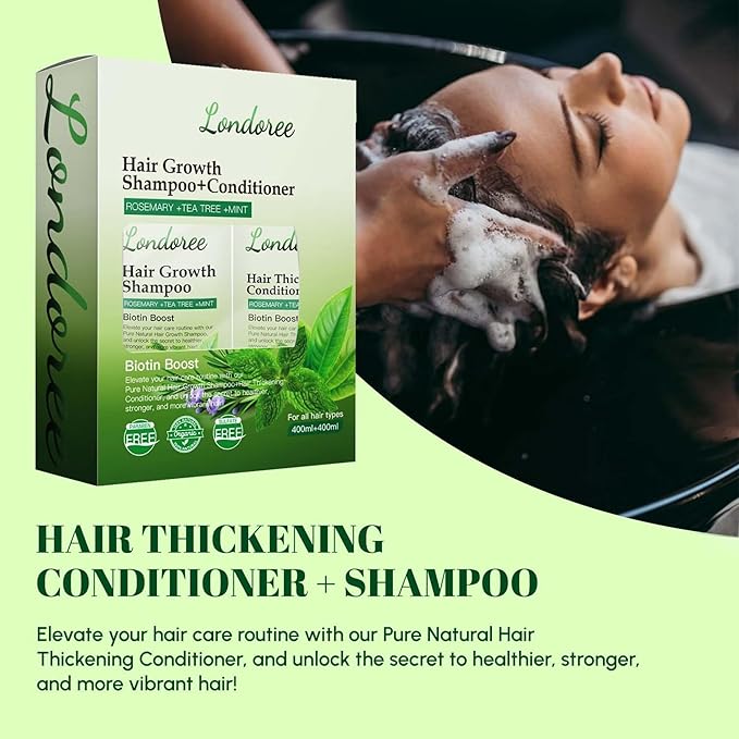 Rosemary Hair Growth Shampoo and Conditioner Set for Thinning Hair – Biotin Thickening Shampoo for Hair Loss, Sulfate Free with Mint and Tea Tree Oil for Scalp Care Women & Men 13.5 oz (400ml) Each