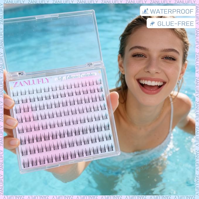 Self Adhesive Lash Clusters Natural Self Adhesive Eyelashes Wispy Pre glued Eyelash Clusters zanlufly No Glue Lashes 8-14mm Press on Eyelashes Natural Look DIY at Home