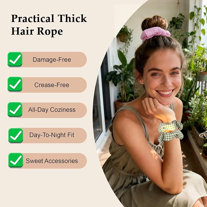 Satin Scrunchies for Women – 8PCS Plaid Mix (Light Blue, Black & White, Pink, Dark Green) Silk Hair Ties – No Crease, Frizz-Free, Retro & Chic Hair Bands for Thick & Thin Hair, Trendy Hair Accessories