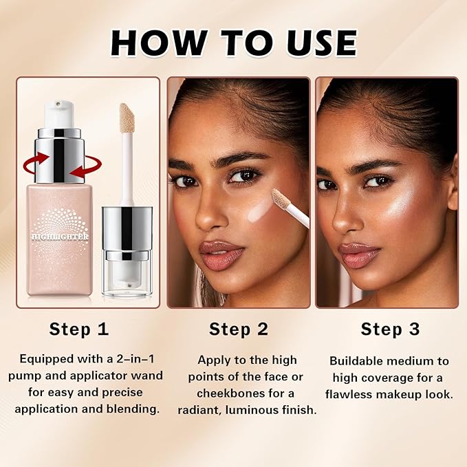 IONSGAKO Liquid Highlighter Makeup, Cream Glassy Highlighter for Face Natural Glow Finish Illuminator Buildable Long Lasting Illuminating Glow Makeup - 02 Medium Glow