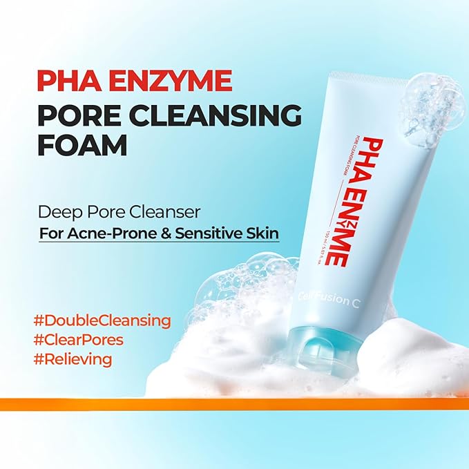 Cell Fusion C PHA Enzyme Pore Cleansing Foam – Face Wash for Acne-prone Skin, Blackheads & Clogged Pores, TOTARAXIN & Papain Enzyme, 5.07 fl.oz / 150ml