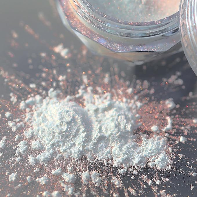 Holographic Mirror White Pearl Chrome Nail Powder Kit Effect Metallic Dust Sequins UV Gel Pearl White Nail Chrome Powder for Nails Art Decoration Set