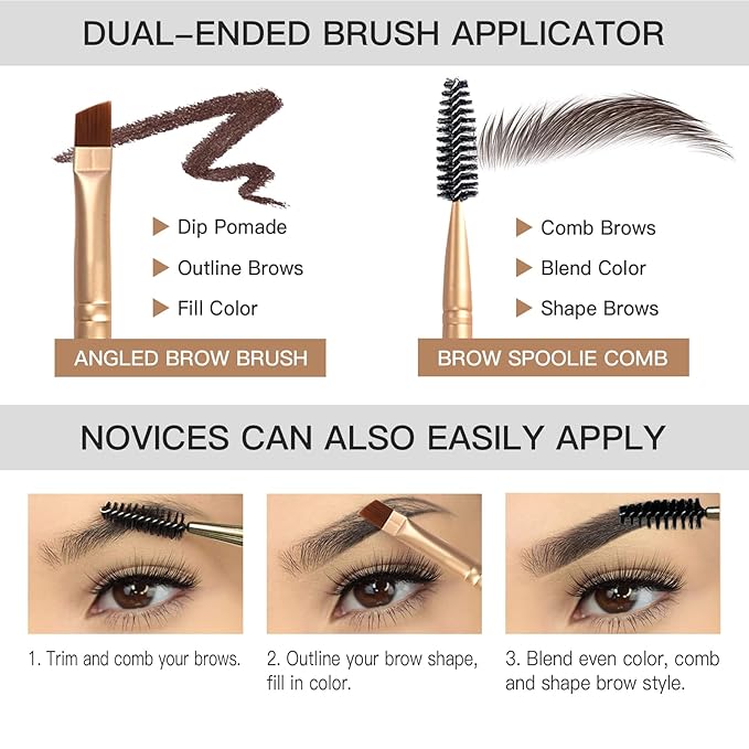 2Pcs Brow Pomade Set with Dual-ended Eyebrow Brush, High pigment Water proof Natural finish Eyebrow Makeup Set with Eyebrow Brush for Women and Girls（02#）