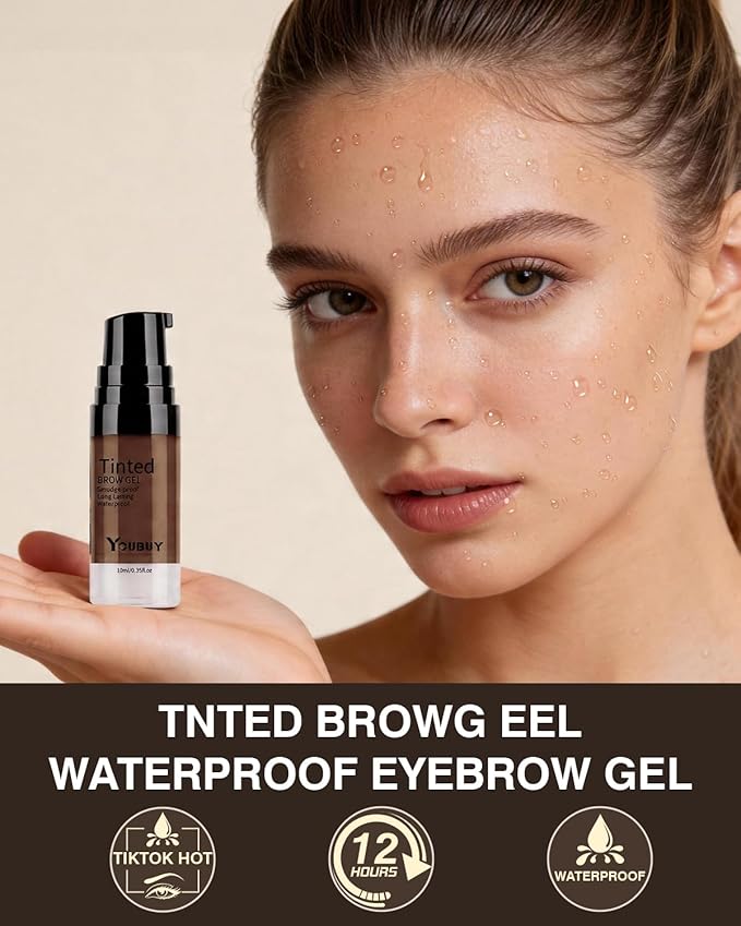 3D Tinted Eyebrow Gel Kit With Brow Stamp Stencil，Long Lasting 24 Hours Waterproof Smudge-proof Brow Cream Makeup Kit-Brown（Light BROWN)