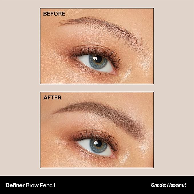 Morphe Definer Dual-Ended Brow Pencil & Spoolie - Eyebrow Pencil with Precision Slanted Tip for Shaping, Defining & Filling - Smooth, No-Tug Formula - Hazelnut (0.003 oz)