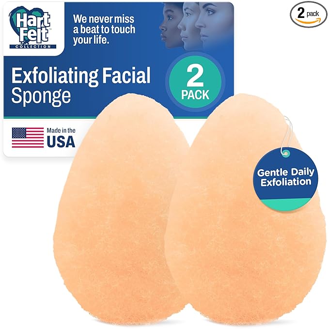 HartFelt 2ct Tear Drop Gentle Face Scrubber for Women | Reusable Facial Sponges for Daily Cleansing | Facial Exfoliating Pads for Removing Dead Skin, Dirt & Makeup | Made in USA